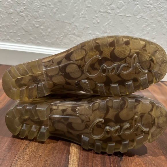 Coach Brown Tan Signature C Rain Boots Size 10 - Picture 7 of 8